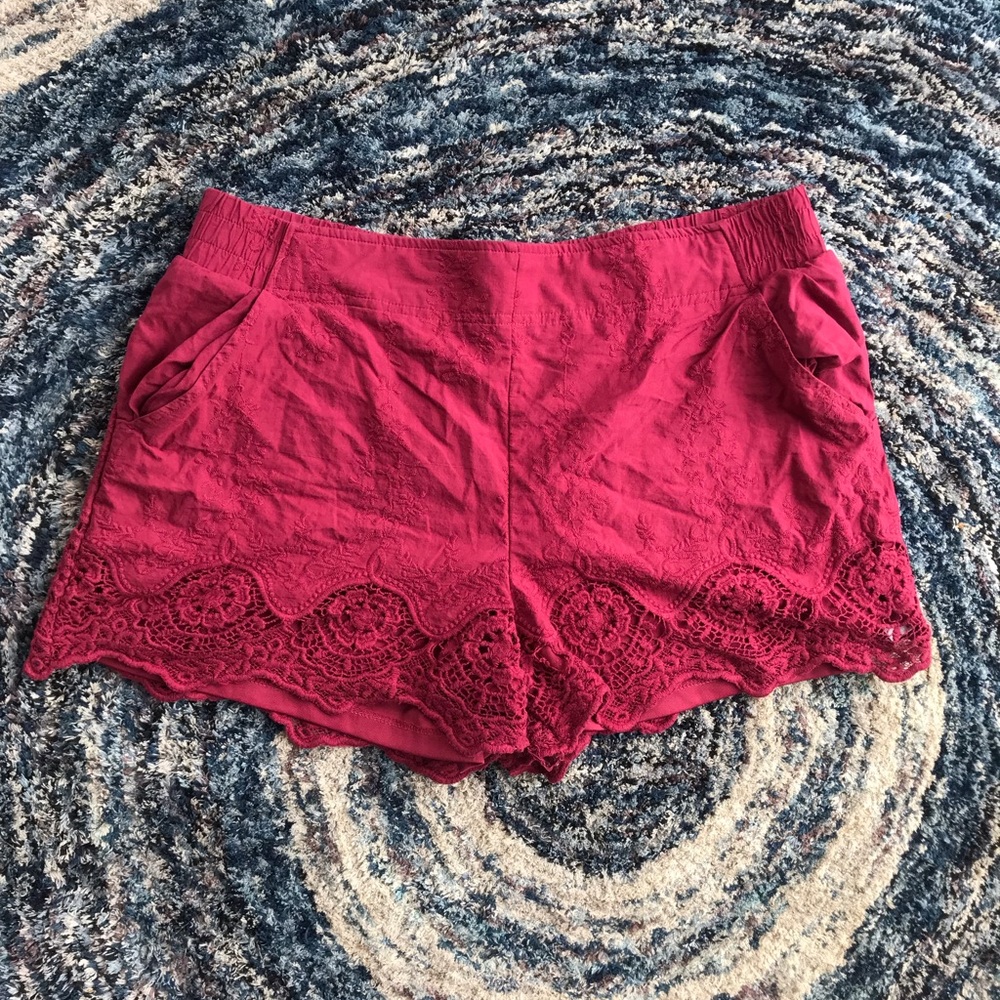 Red High Waisted Boho Shorts